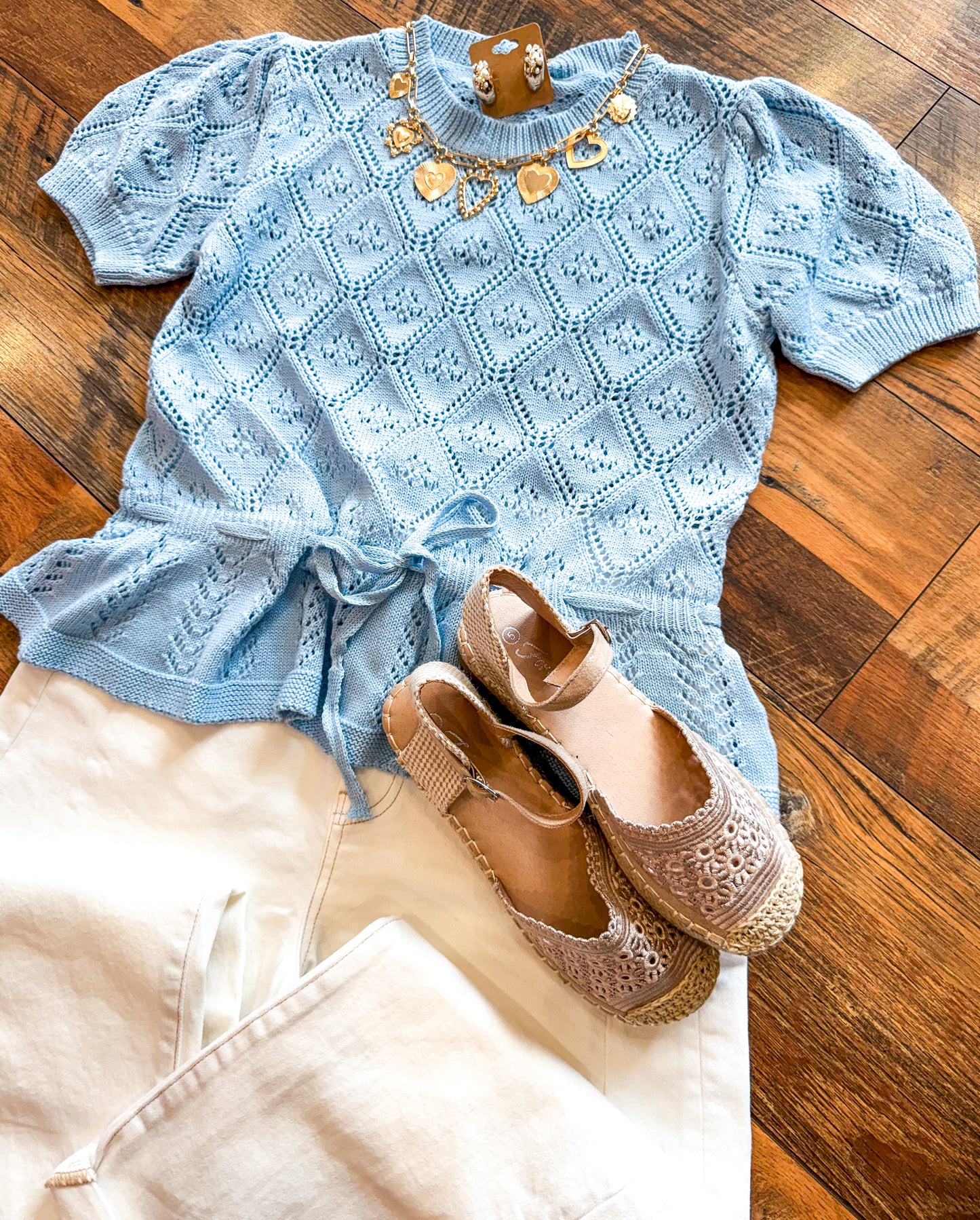 Pointelle Peplum Top