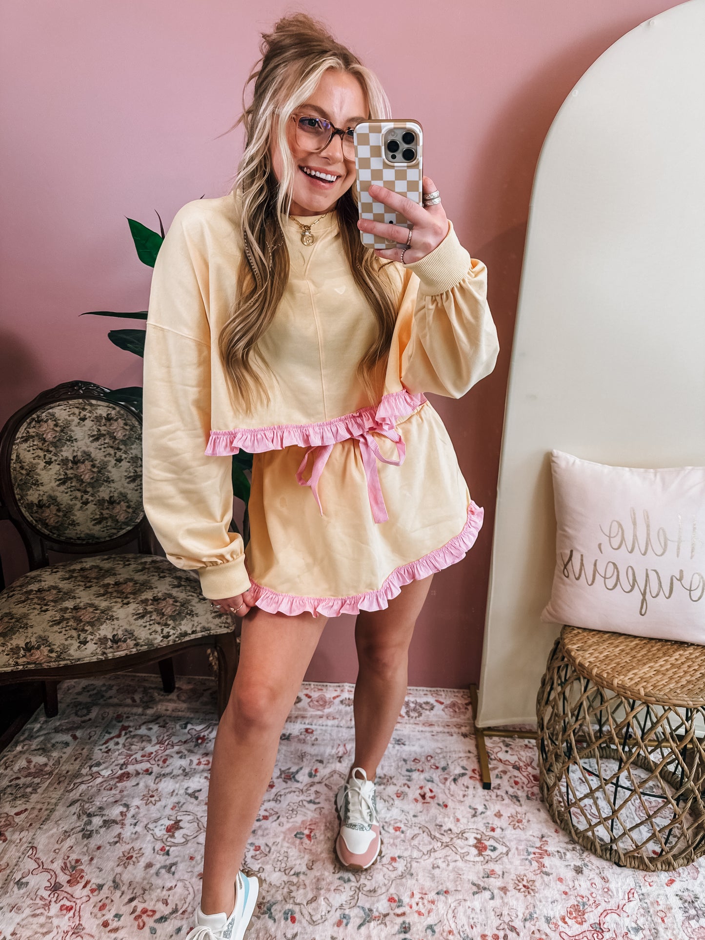 Gingham Cropped Sweatshirt