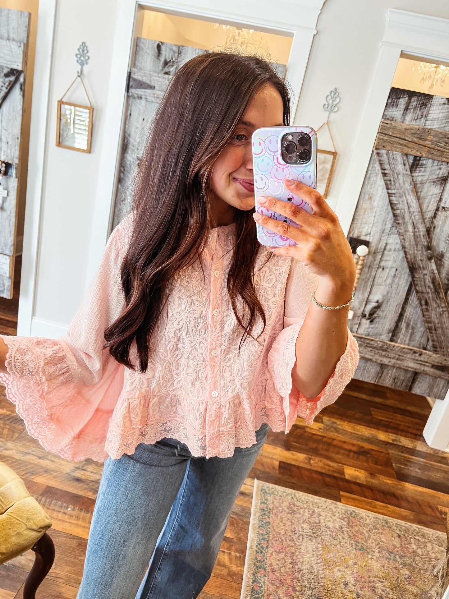 Soft Lace Button Front Blouse