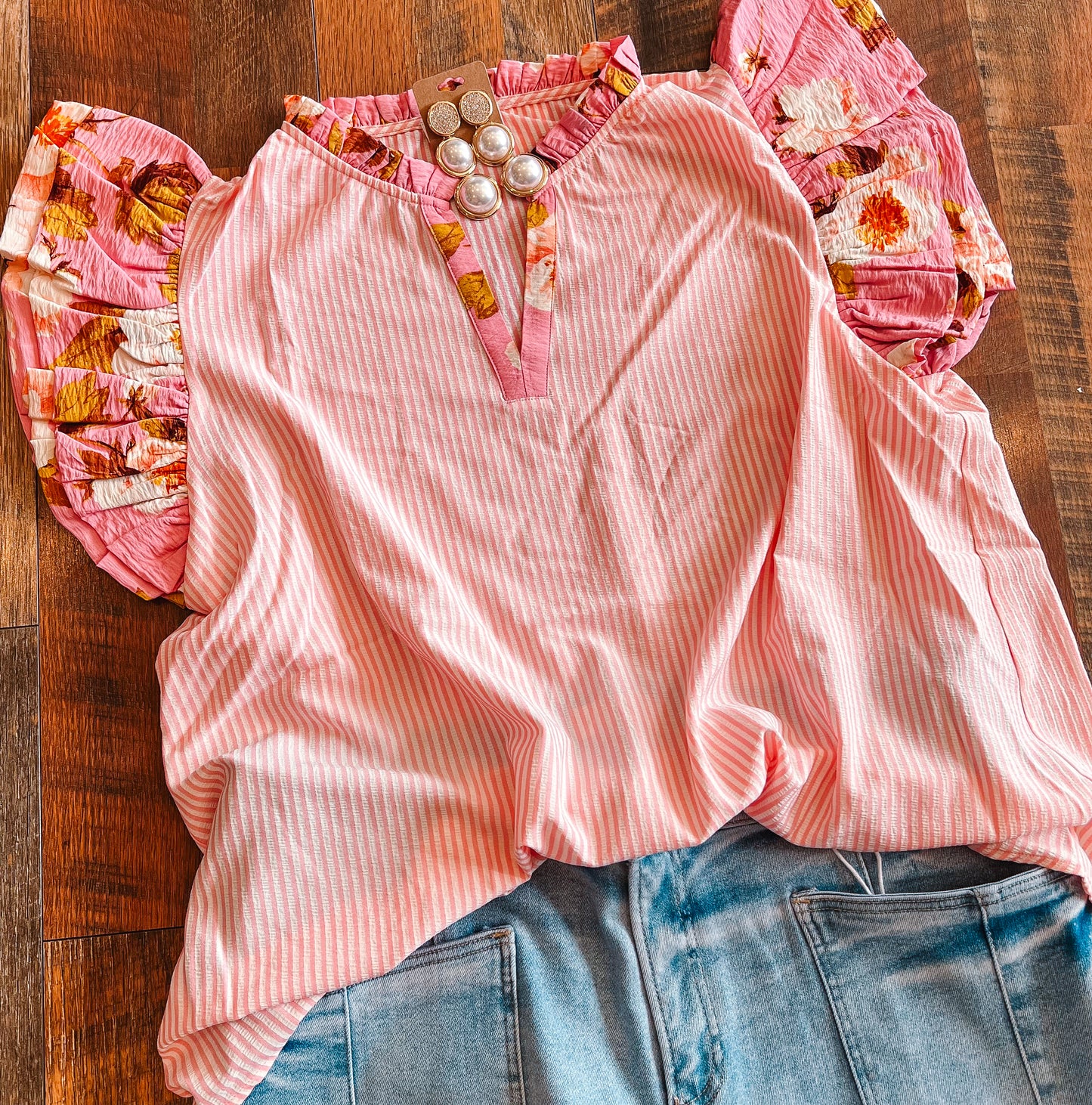 Curvy Striped Printed Blouse