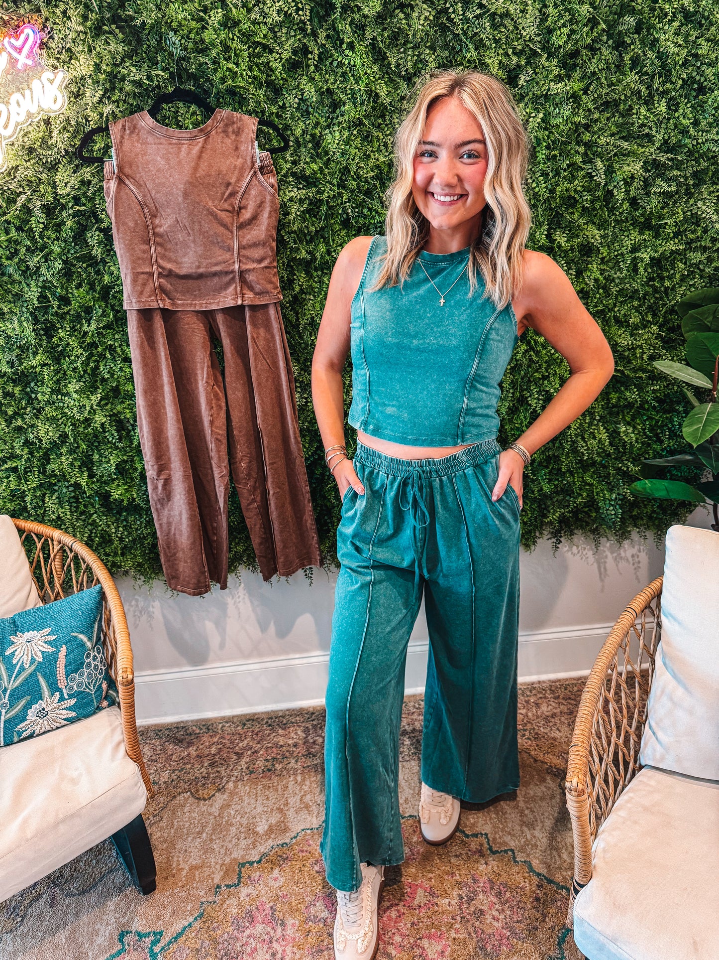 *FP Inspired* Mineral Wash Wide Leg Set