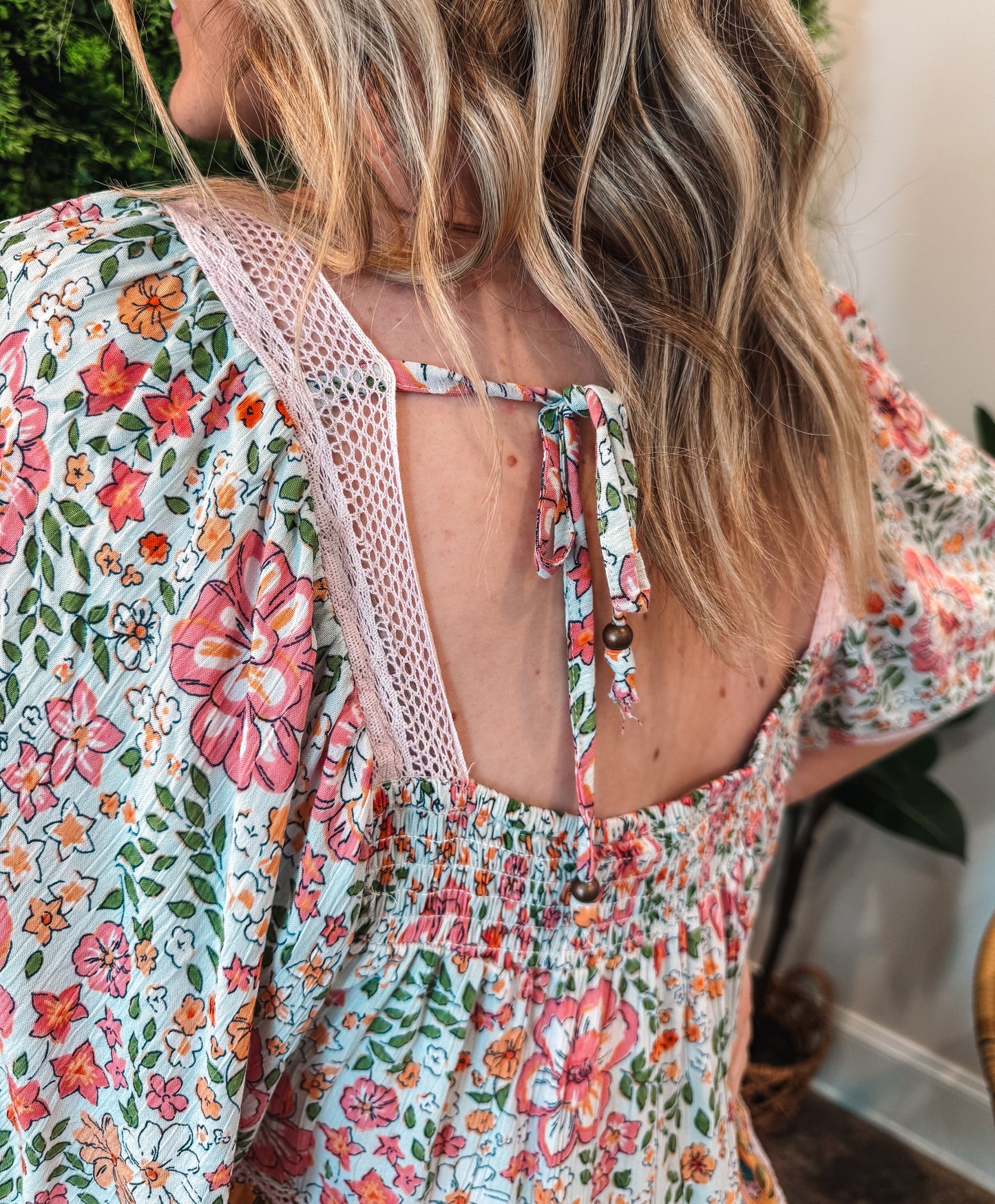 Floral Lace Trim Tiered Top