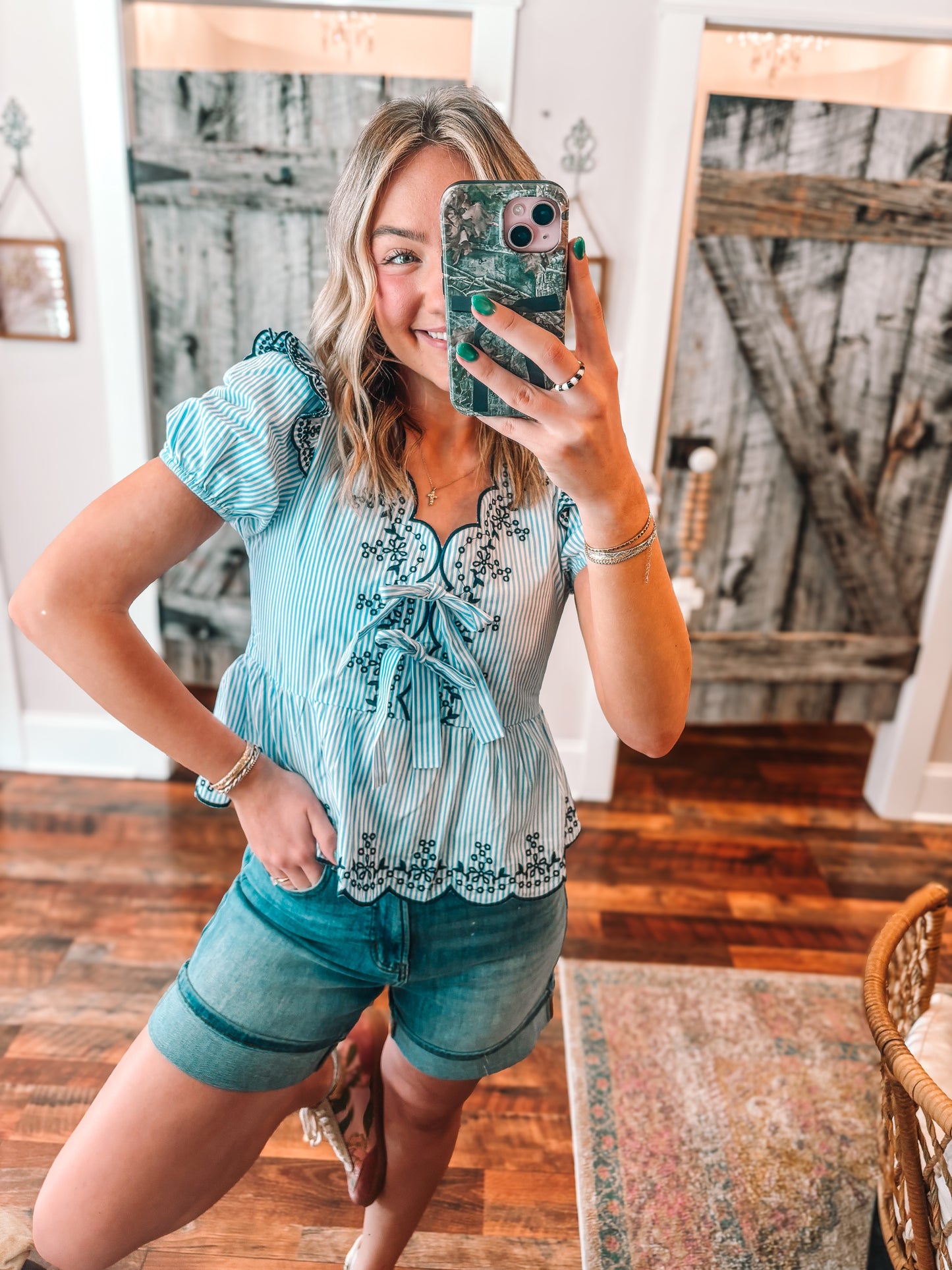 Pin Stripe Bow Tie Top