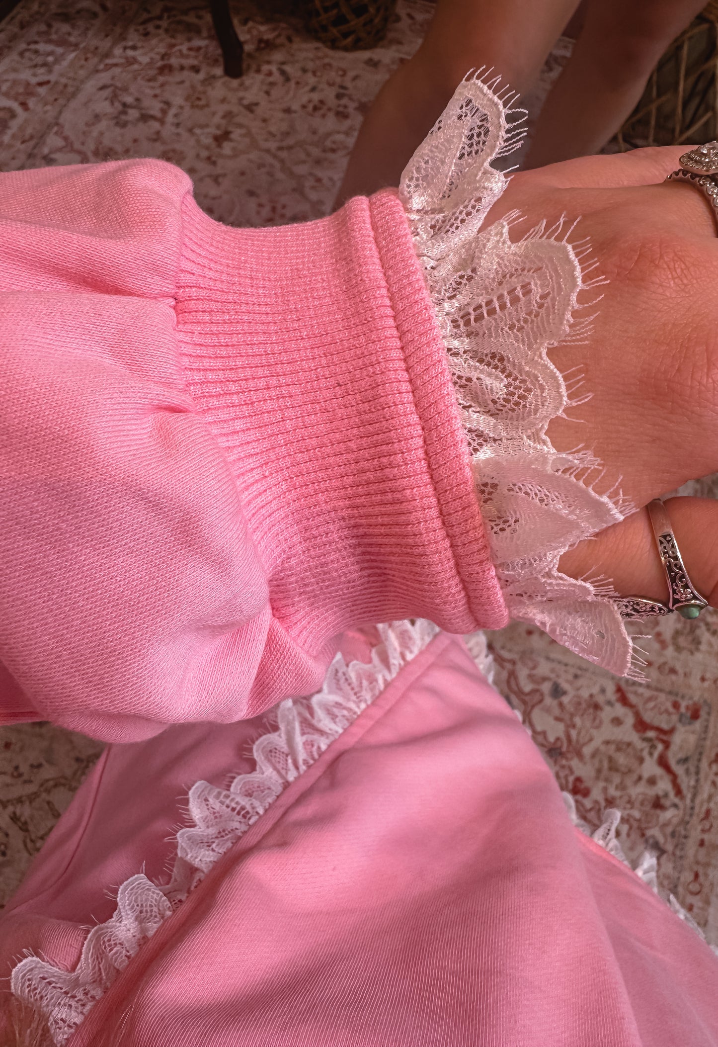 Lace-Trimmed Sweat Set