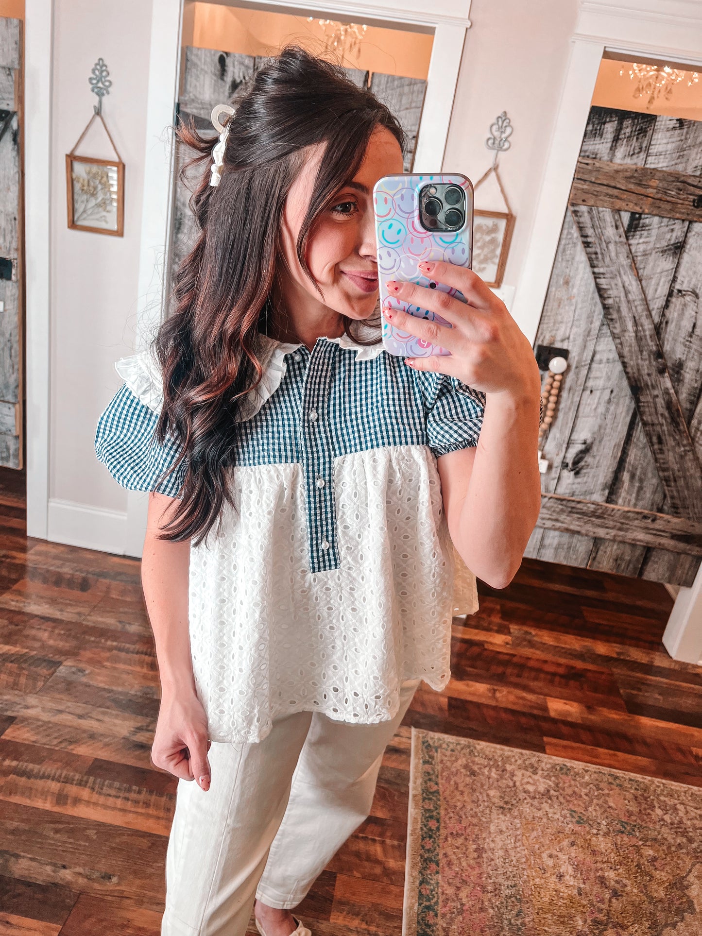 Ruffle Collar Eyelet Top
