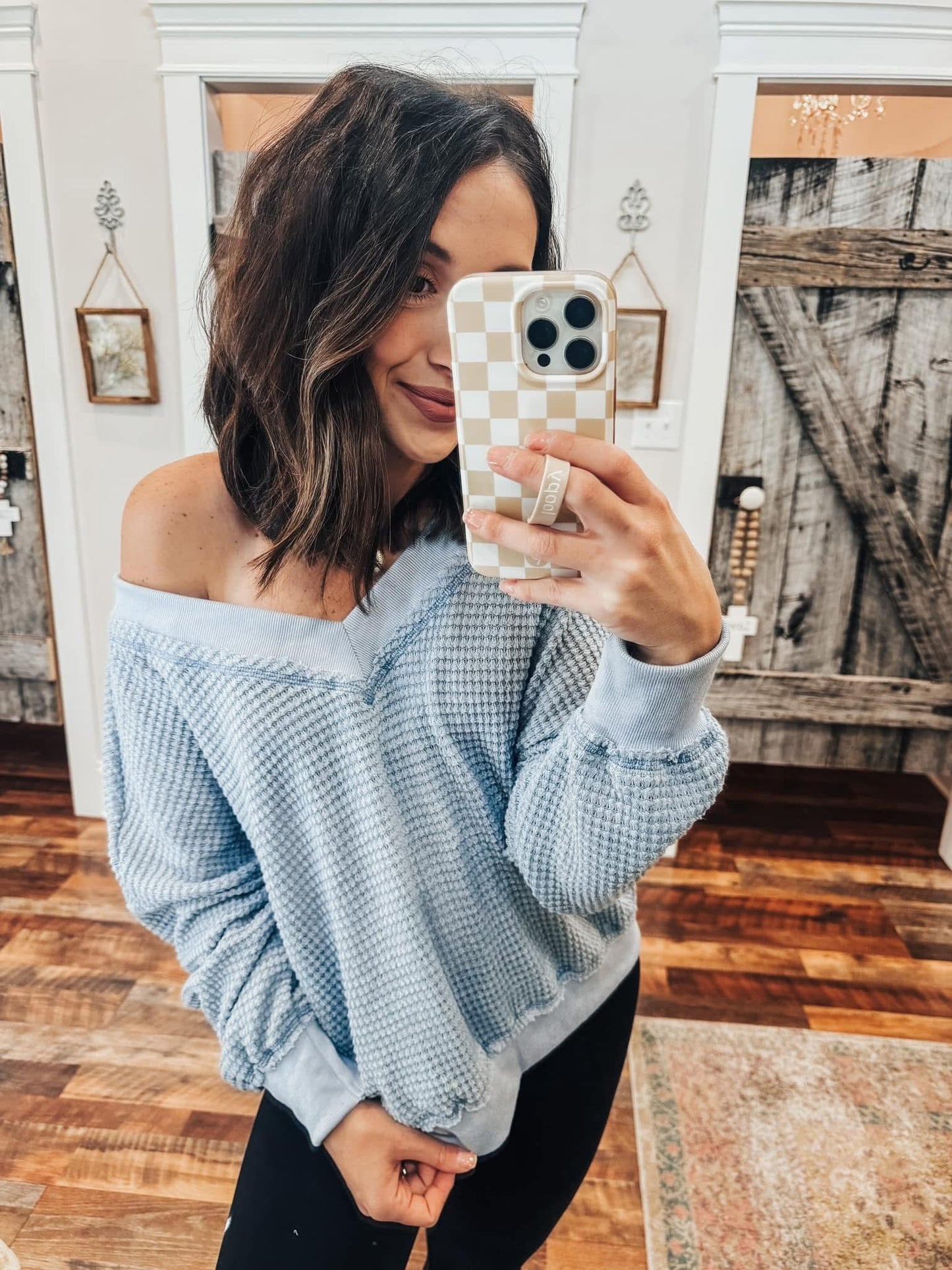 V-Neck Waffle Top