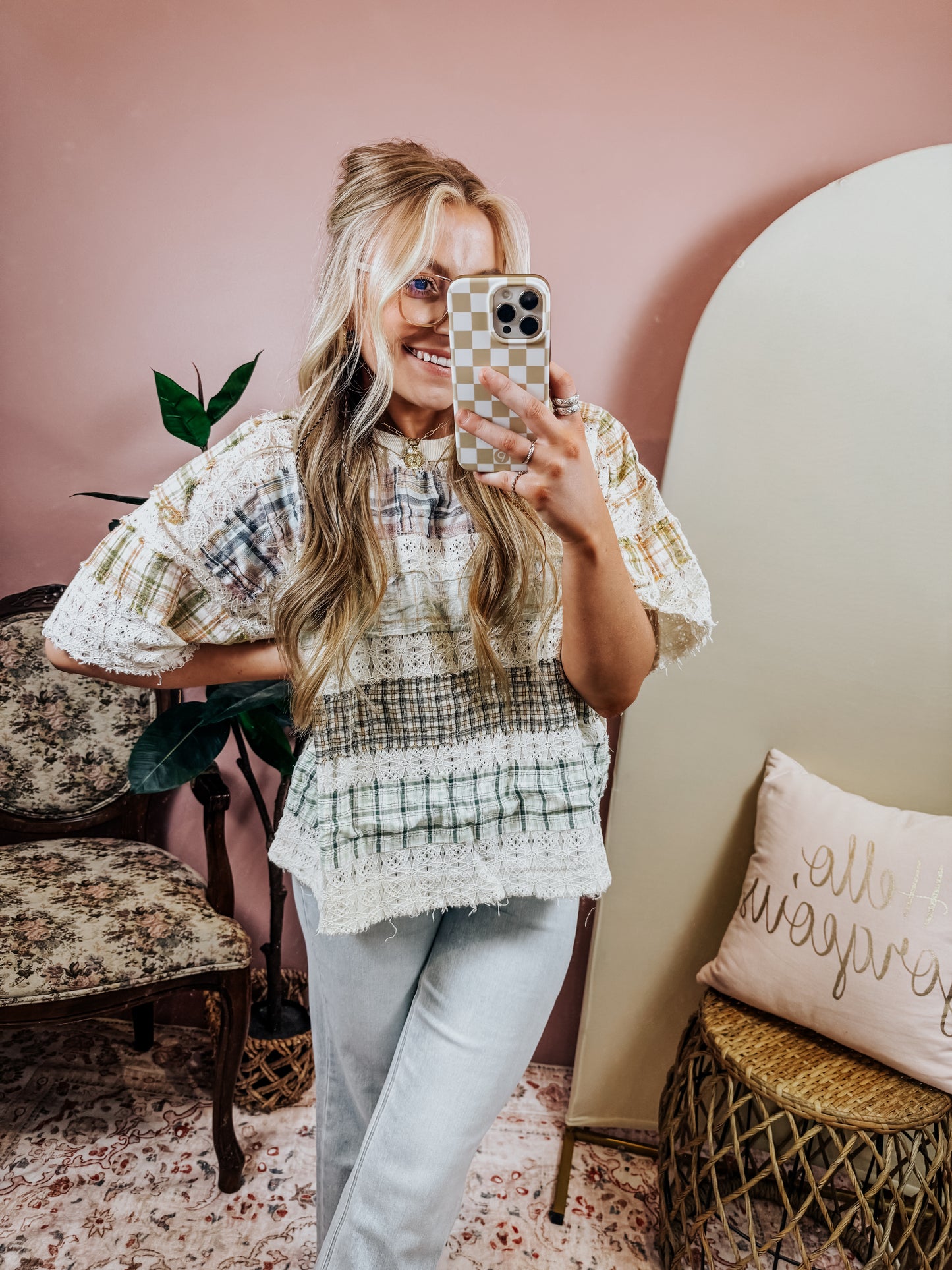 Washed Lace Mix Top