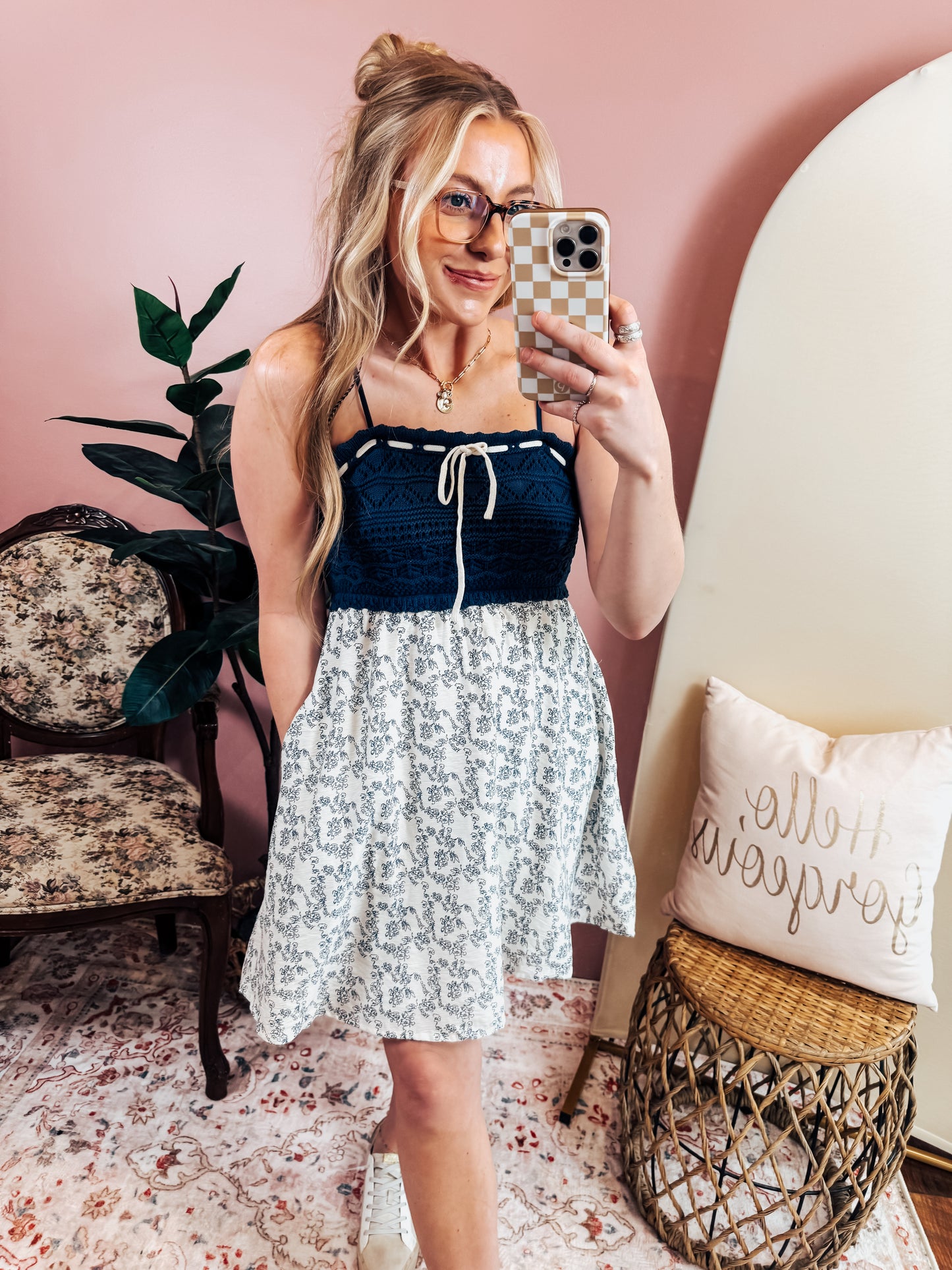 Navy Floral Sweater Dress