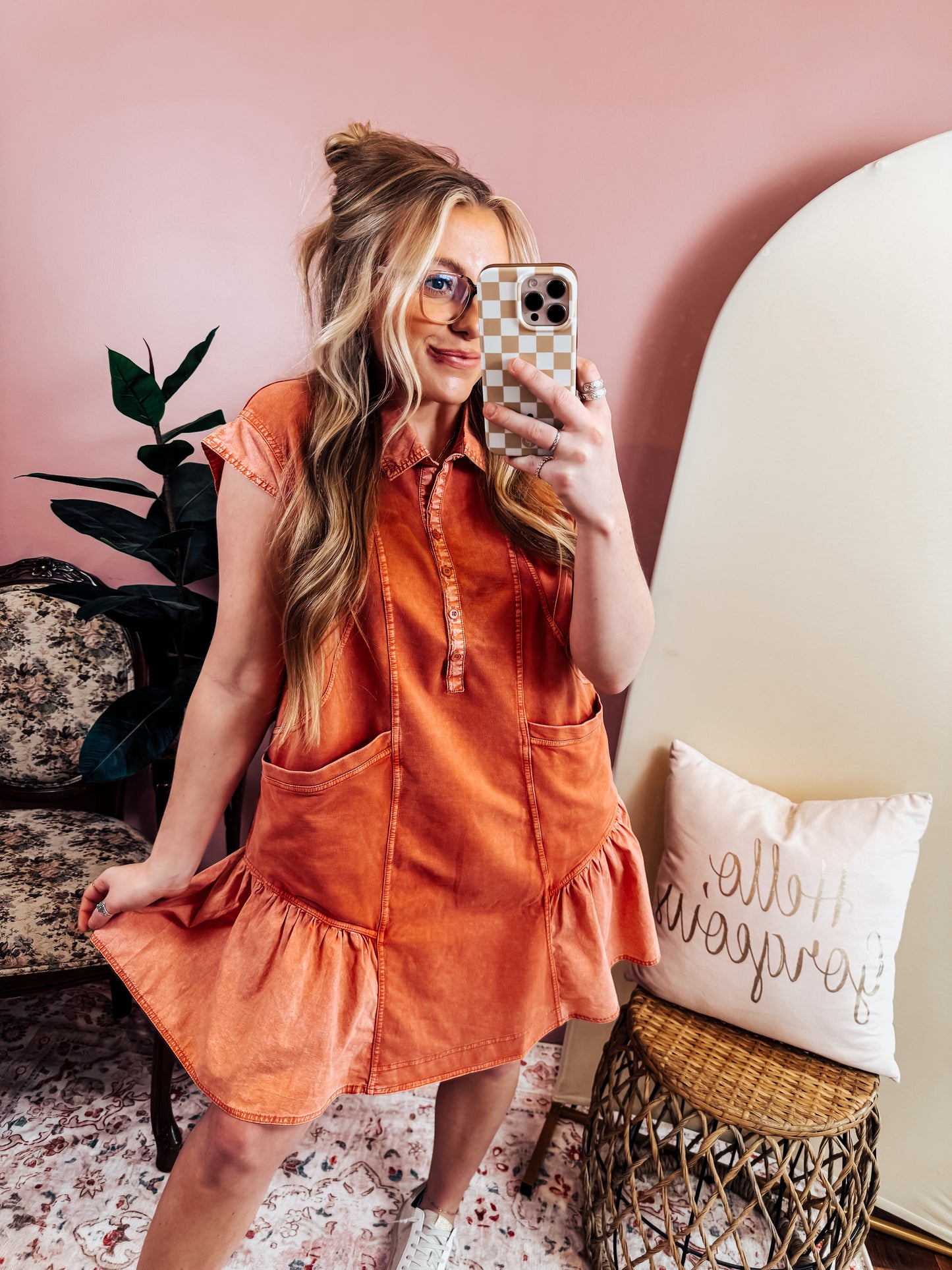 Acid Washed Ruffle Dress