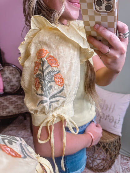 Embroidered Puff Sleeve Top