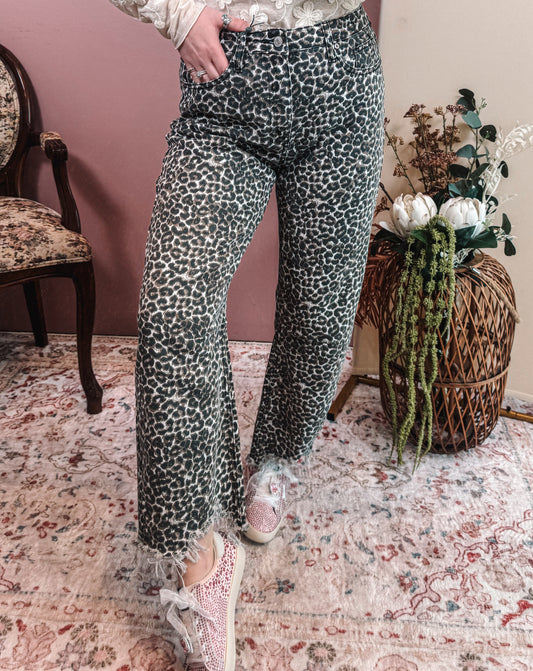 High Rise Cheetah Barrel Jeans