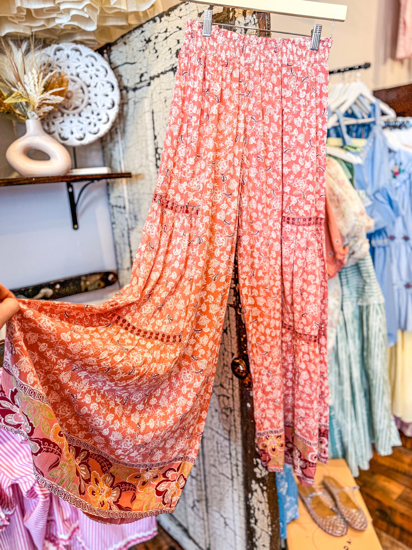 Floral Lace Trim Palazzo Pants