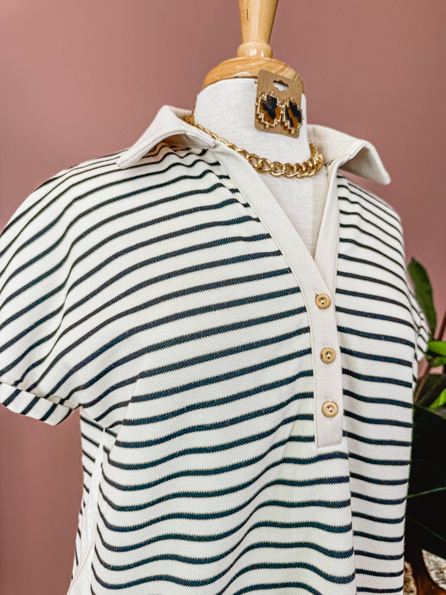 Striped Pique Collared Dress