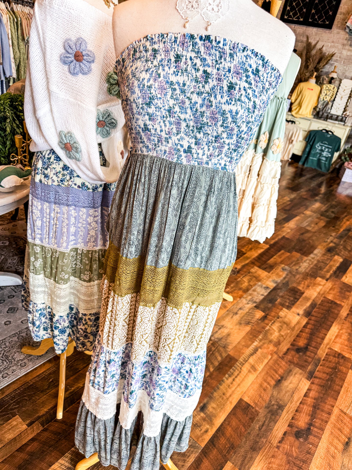 Strapless Boho Midi Dress