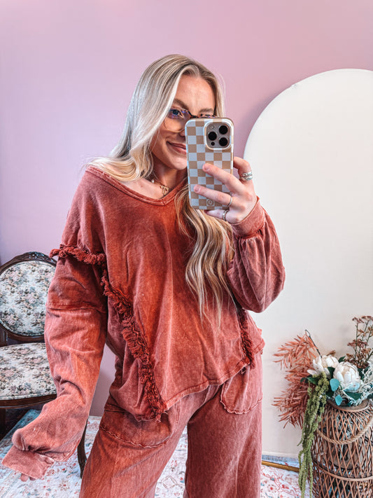 Mineral Washed Fringed Top