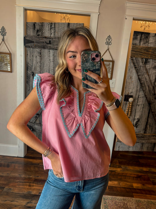 Triangle Stitched Ruffle Top