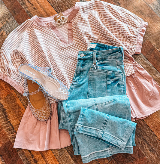 Checkered Peplum Blouse