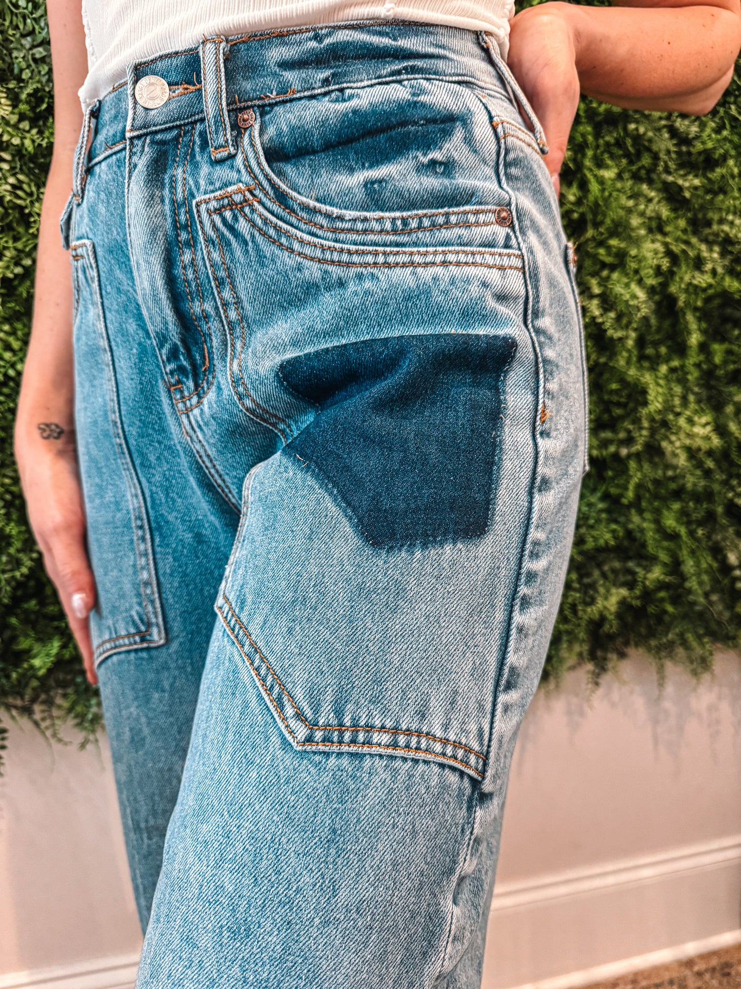 High Rise Western Patched Barrel Jeans