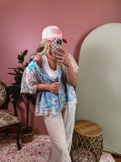 Denim & Lace Button Blouse