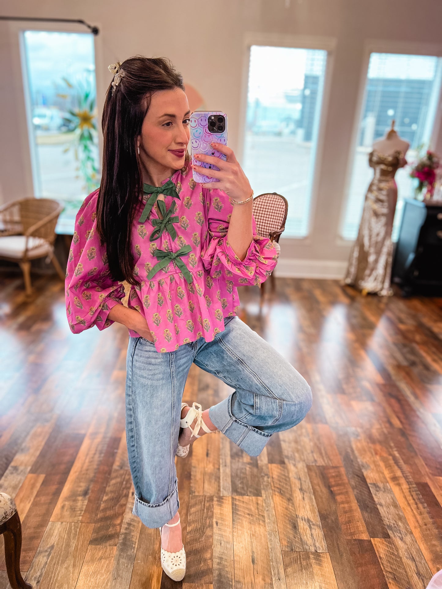 Bow Tie Floral Peplum Blouse