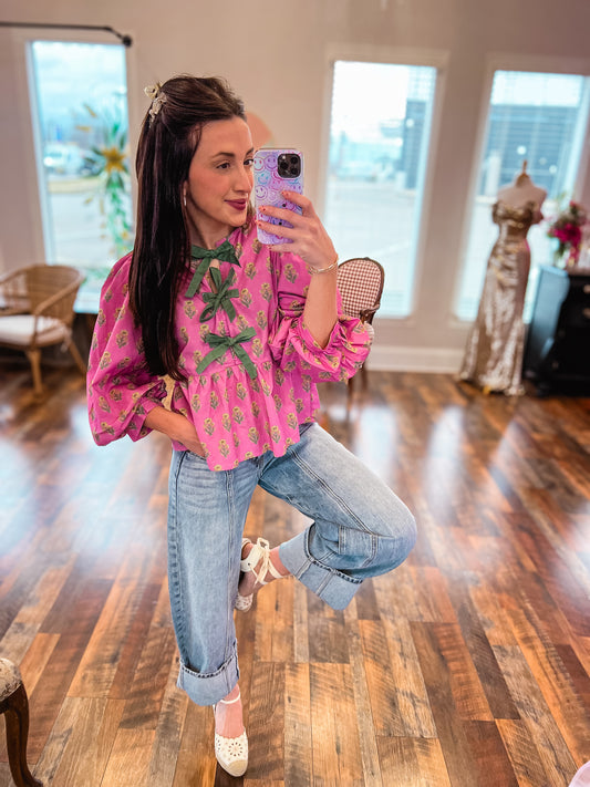 Bow Tie Floral Peplum Blouse