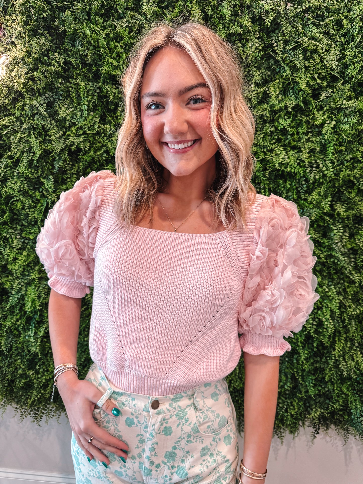 Rosette Sleeve Sweater