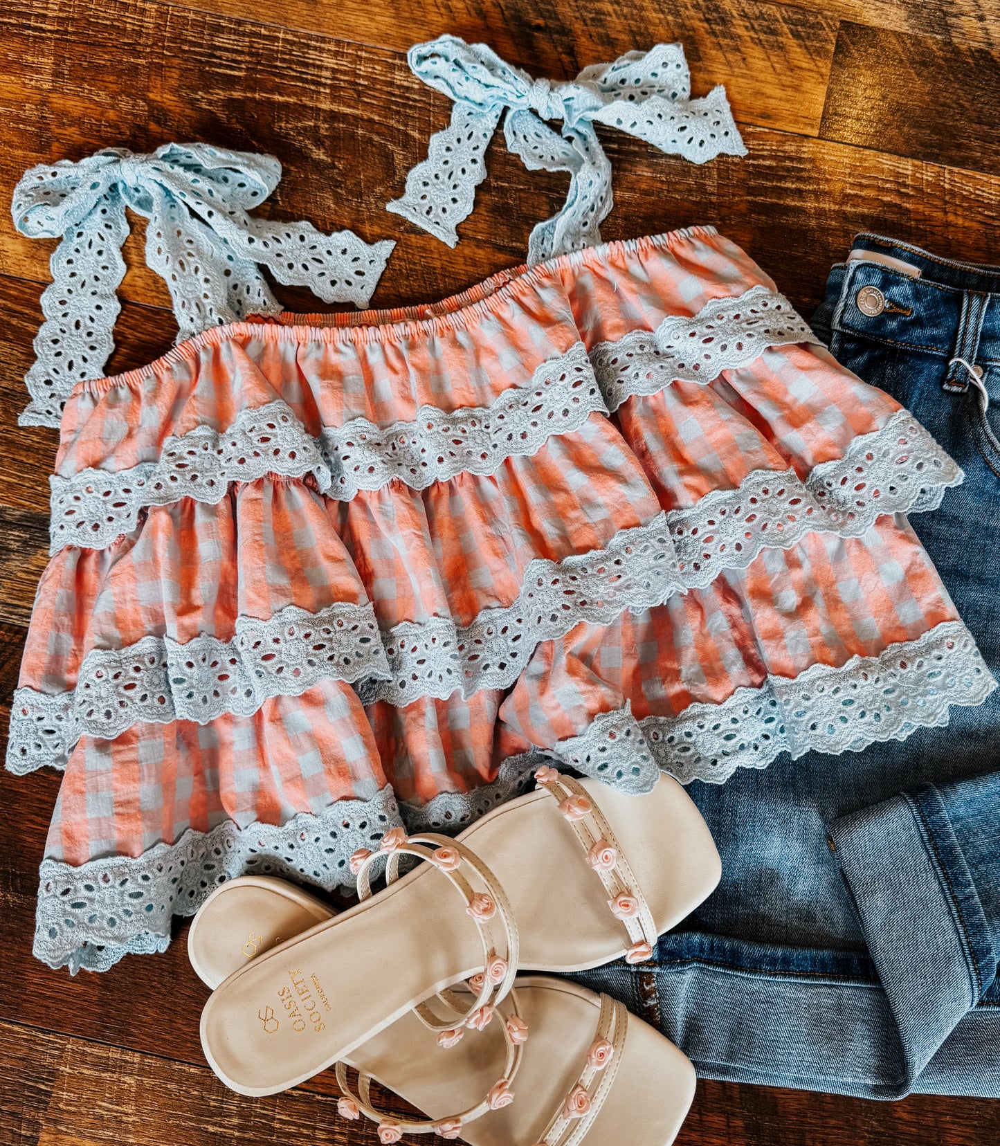 Lace Trimmed Ruffle Tank