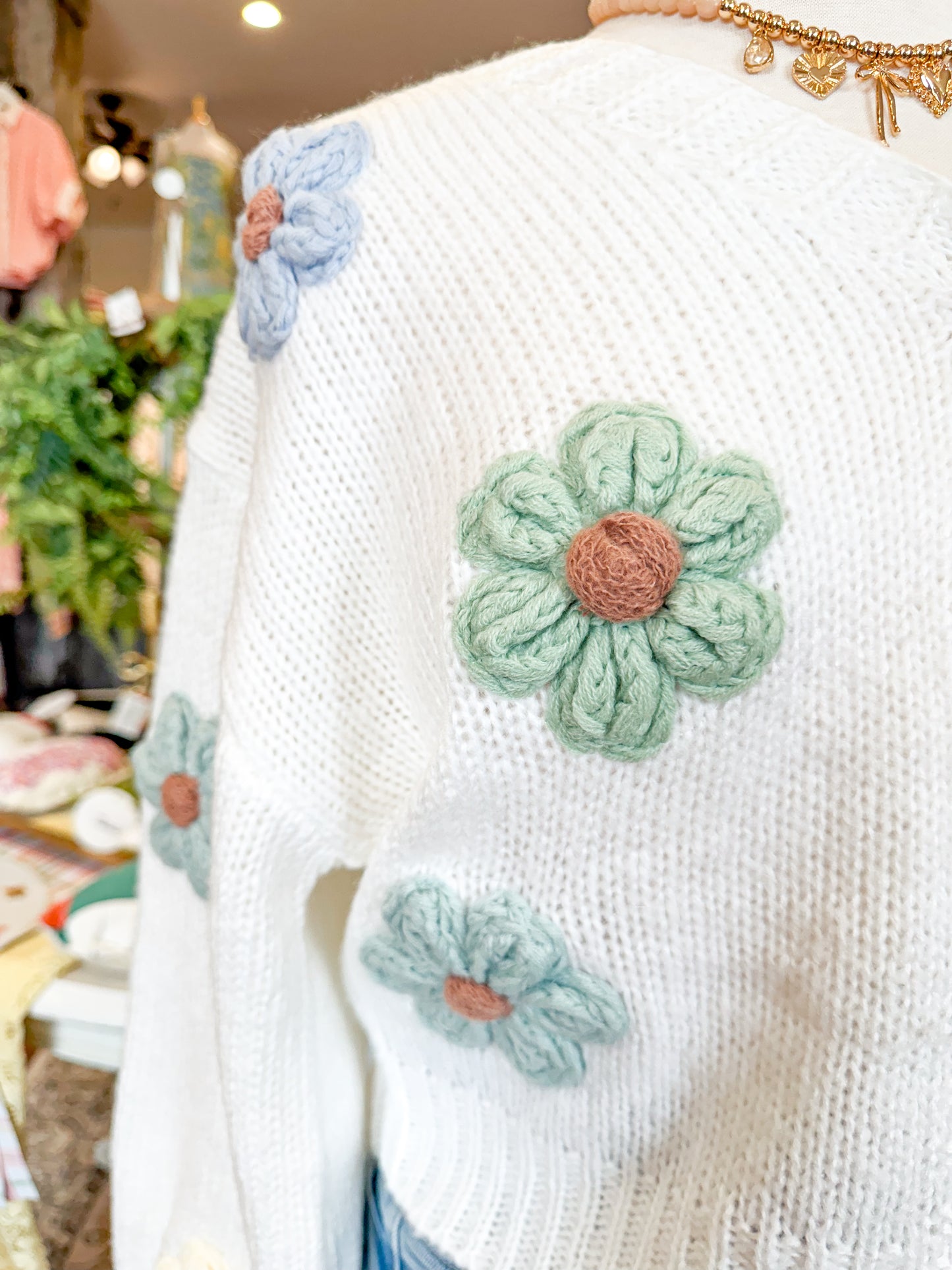 Knitted Floral Applique Cardigan
