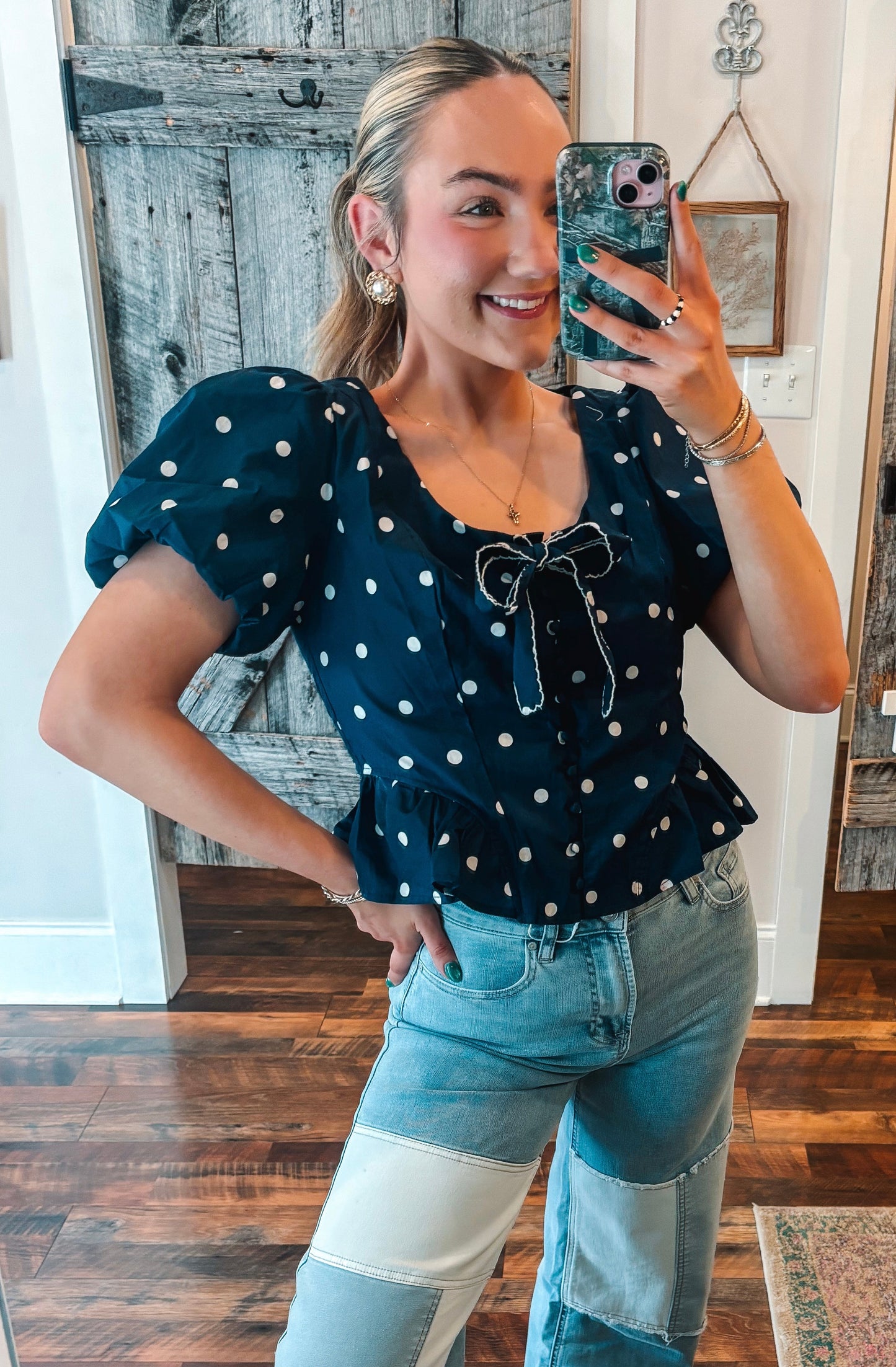 Polka Dot Bubble Sleeve Top