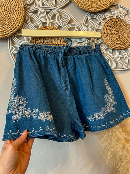 Floral Embroidered Denim Shorts