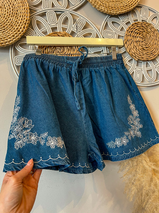 Floral Embroidered Denim Shorts