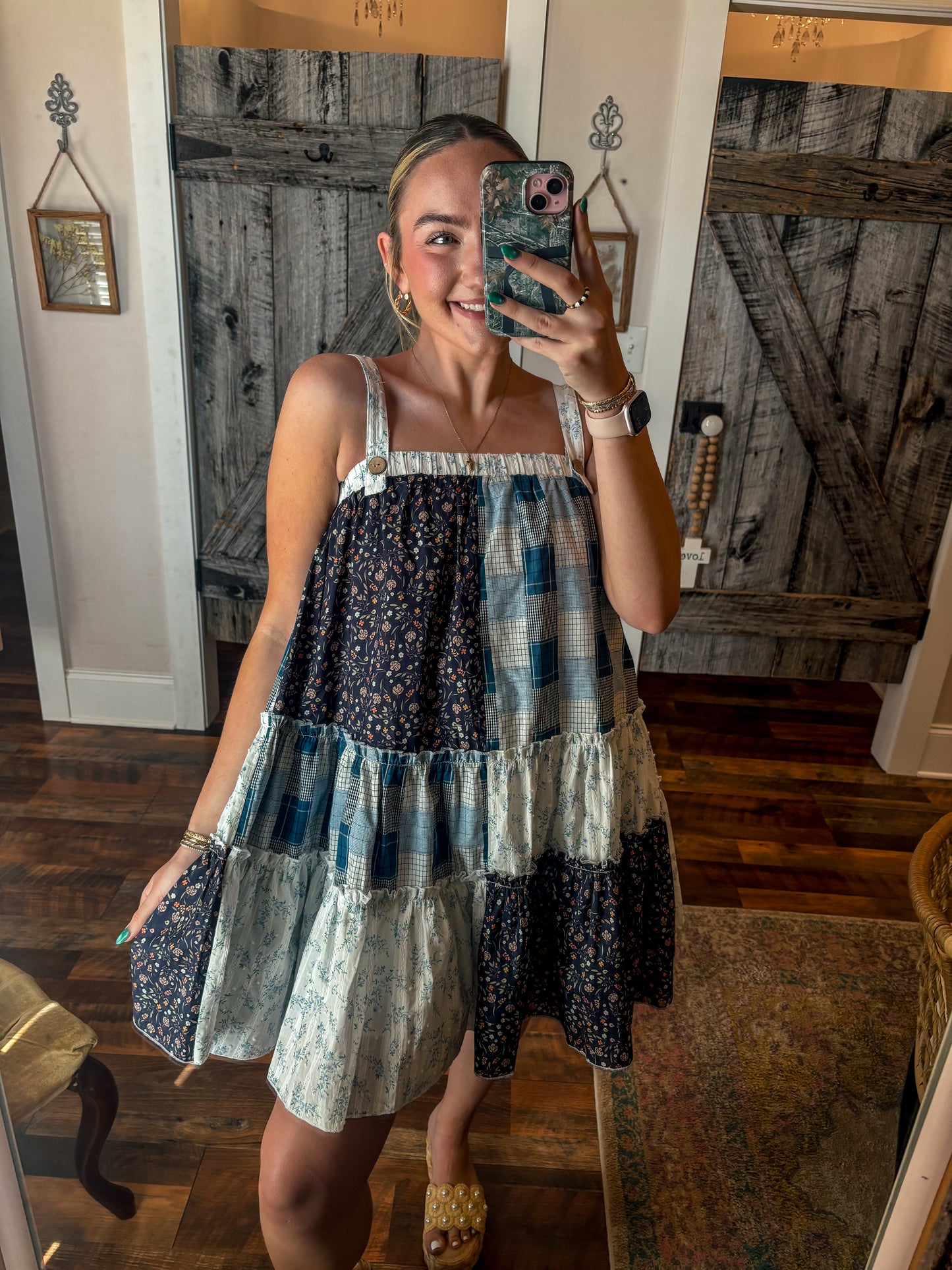Bloom & Check Midi Dress