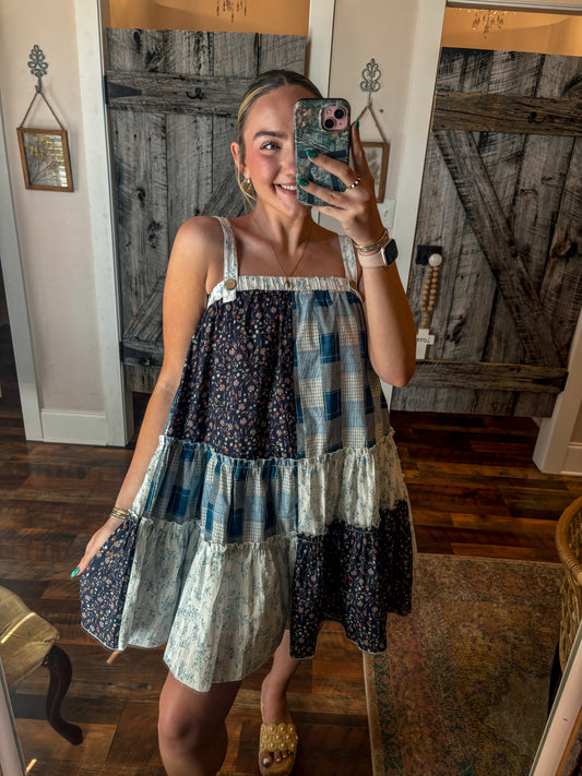 Bloom & Check Midi Dress