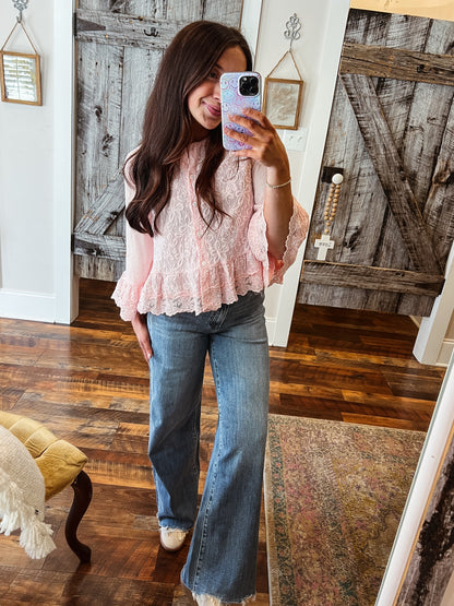 Soft Lace Button Front Blouse