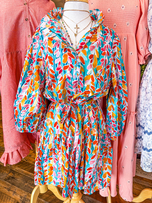 Curvy Waist Tie Floral Dress