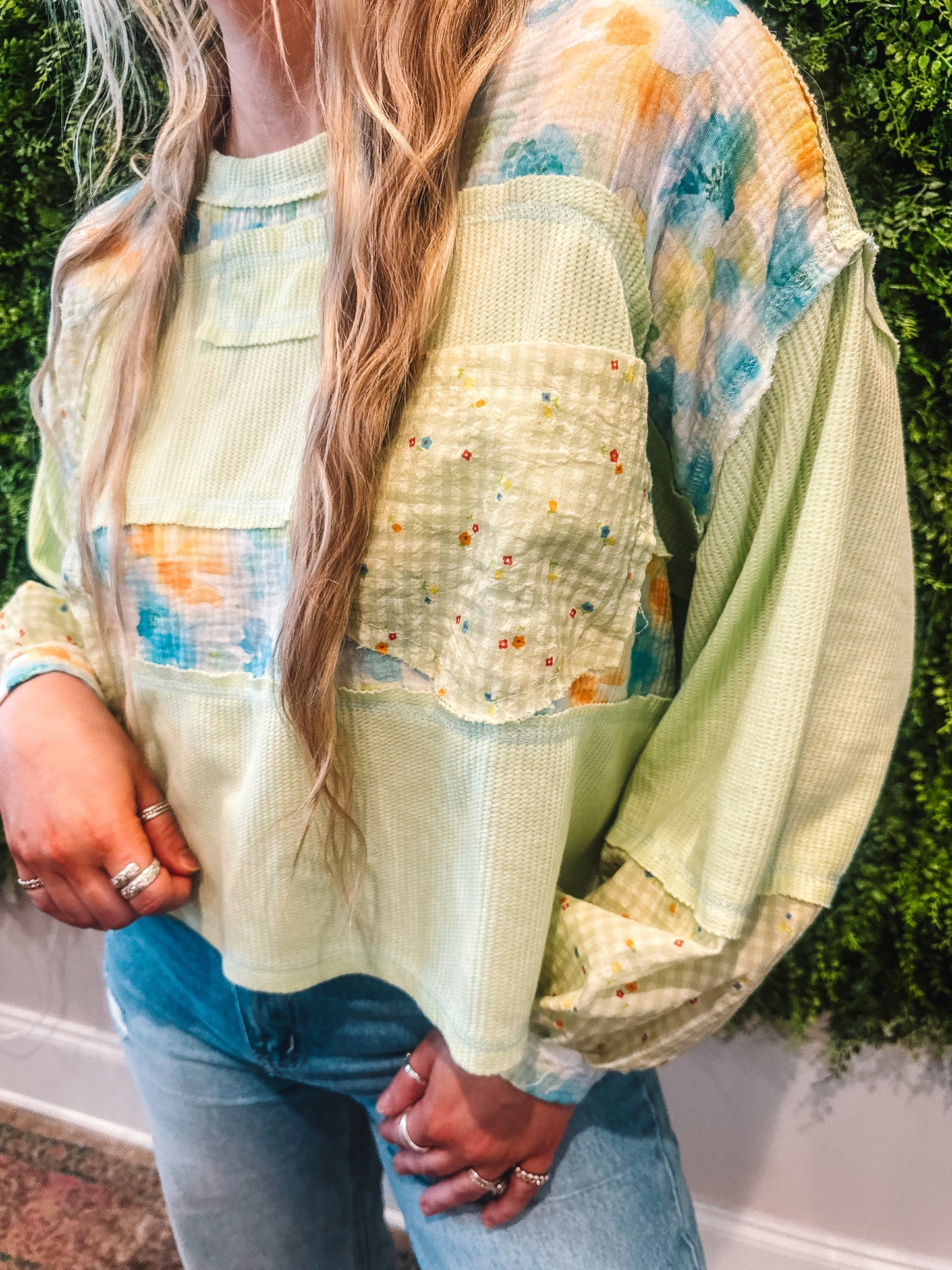Lime Blossom Patchwork Top