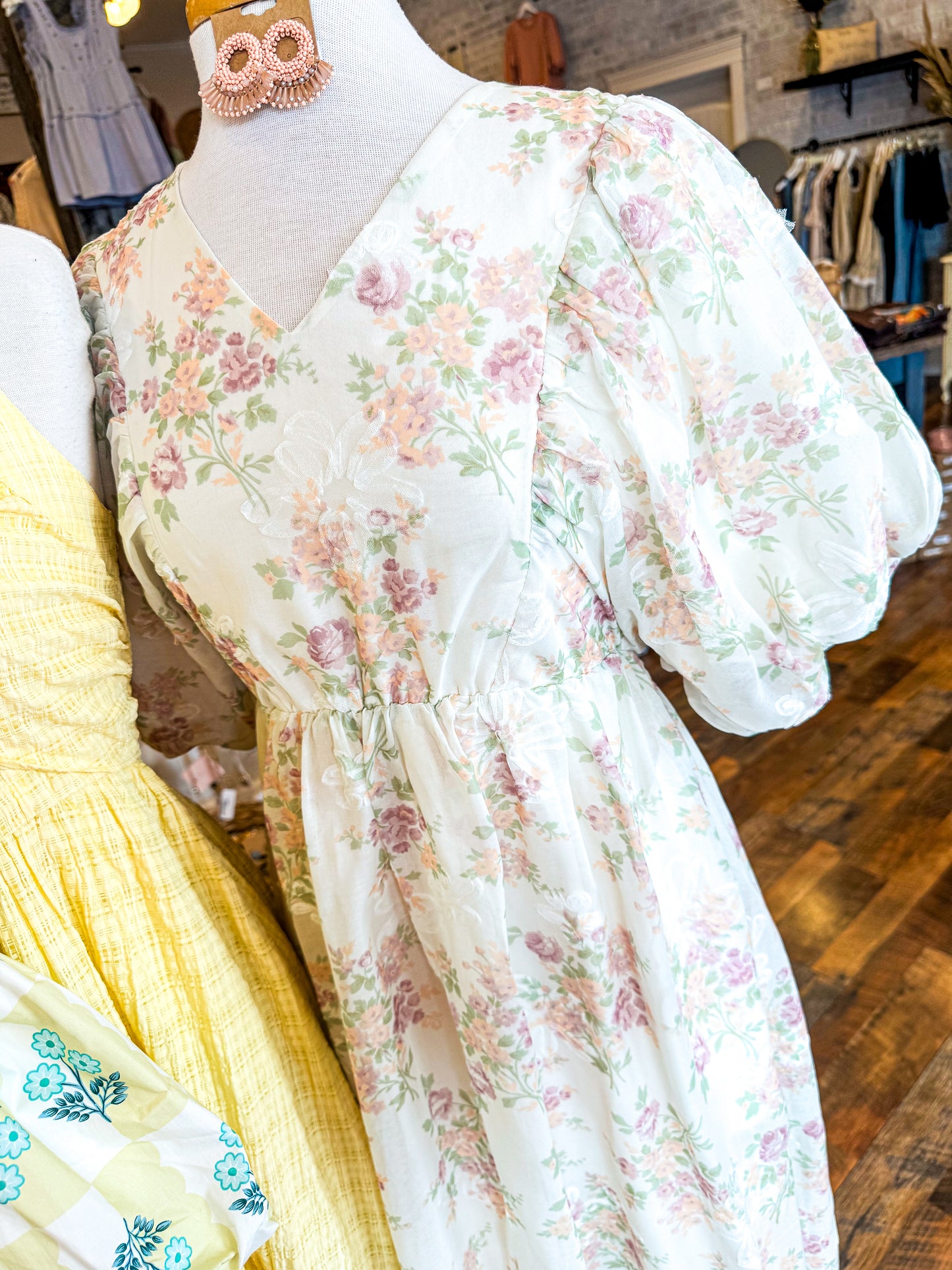 Textured Floral Midi Dress