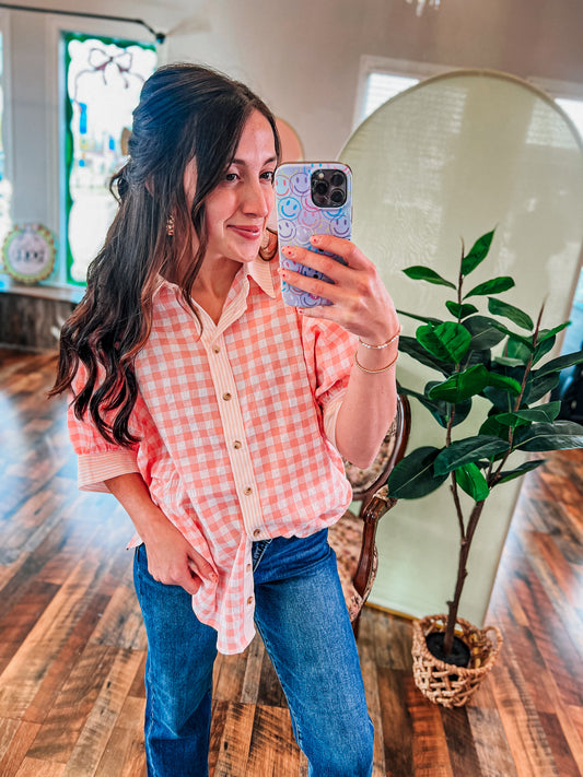 Gingham Button Down Top