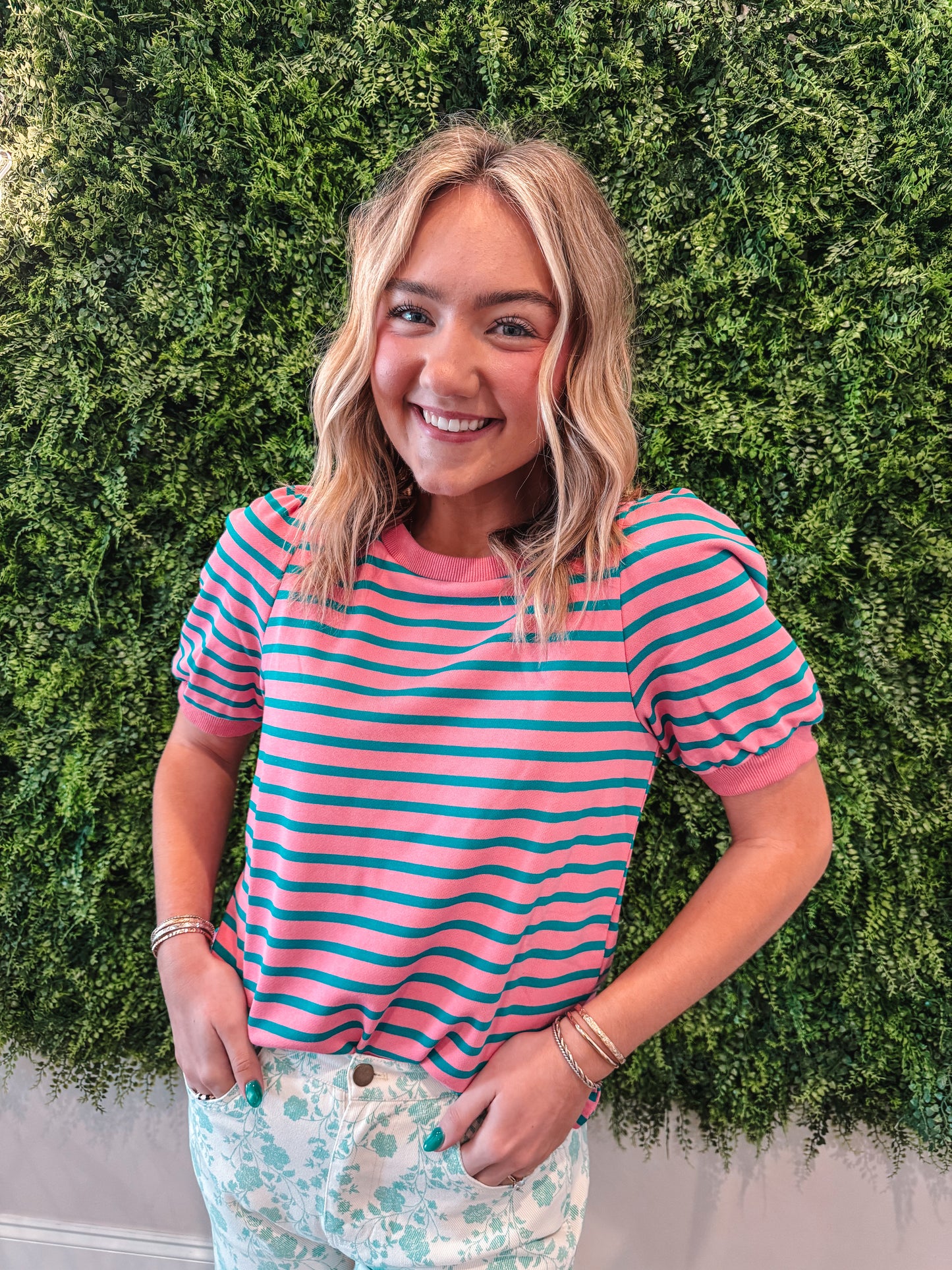 Stripe Puff Sleeve Top