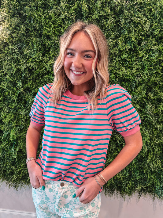 Stripe Puff Sleeve Top