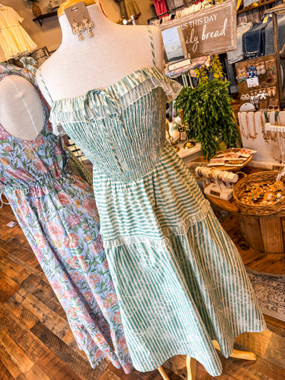 Smocked Ruffle Tiered Midi