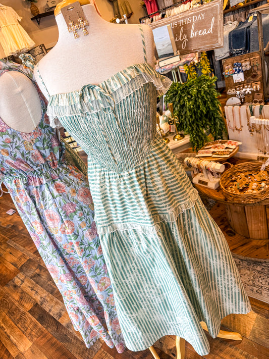 Smocked Ruffle Tiered Midi