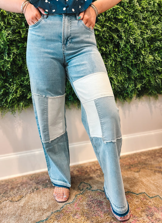 Patchwork Wide Leg Jeans