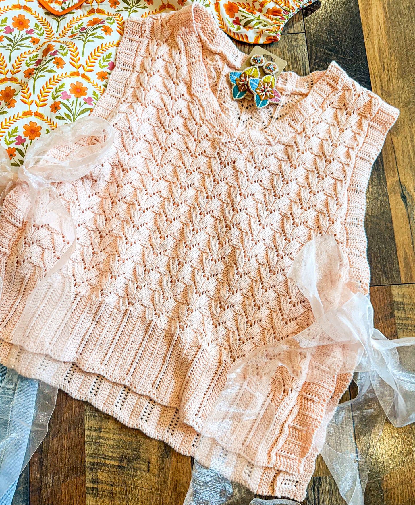 Pointelle Ribbon Tie Vest