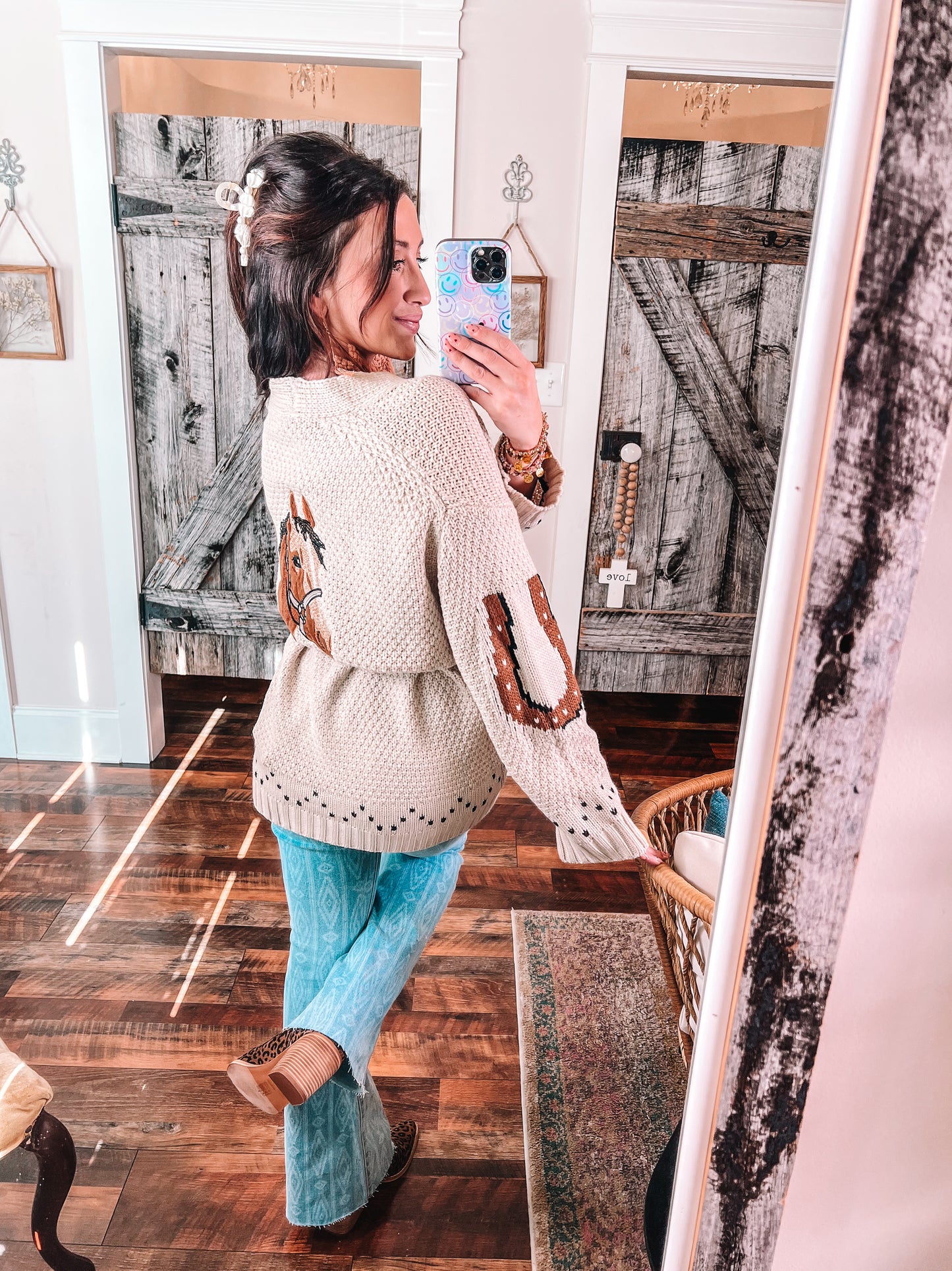Horse Patched Cardigan with Belt