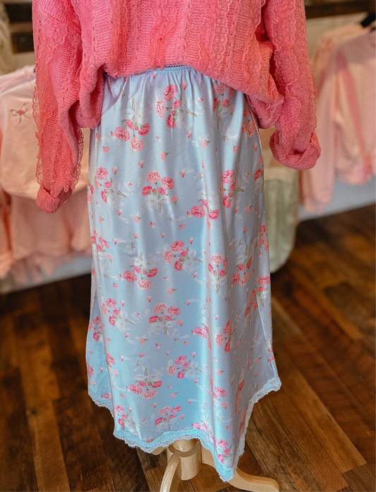 Floral Satin Midi Skirt