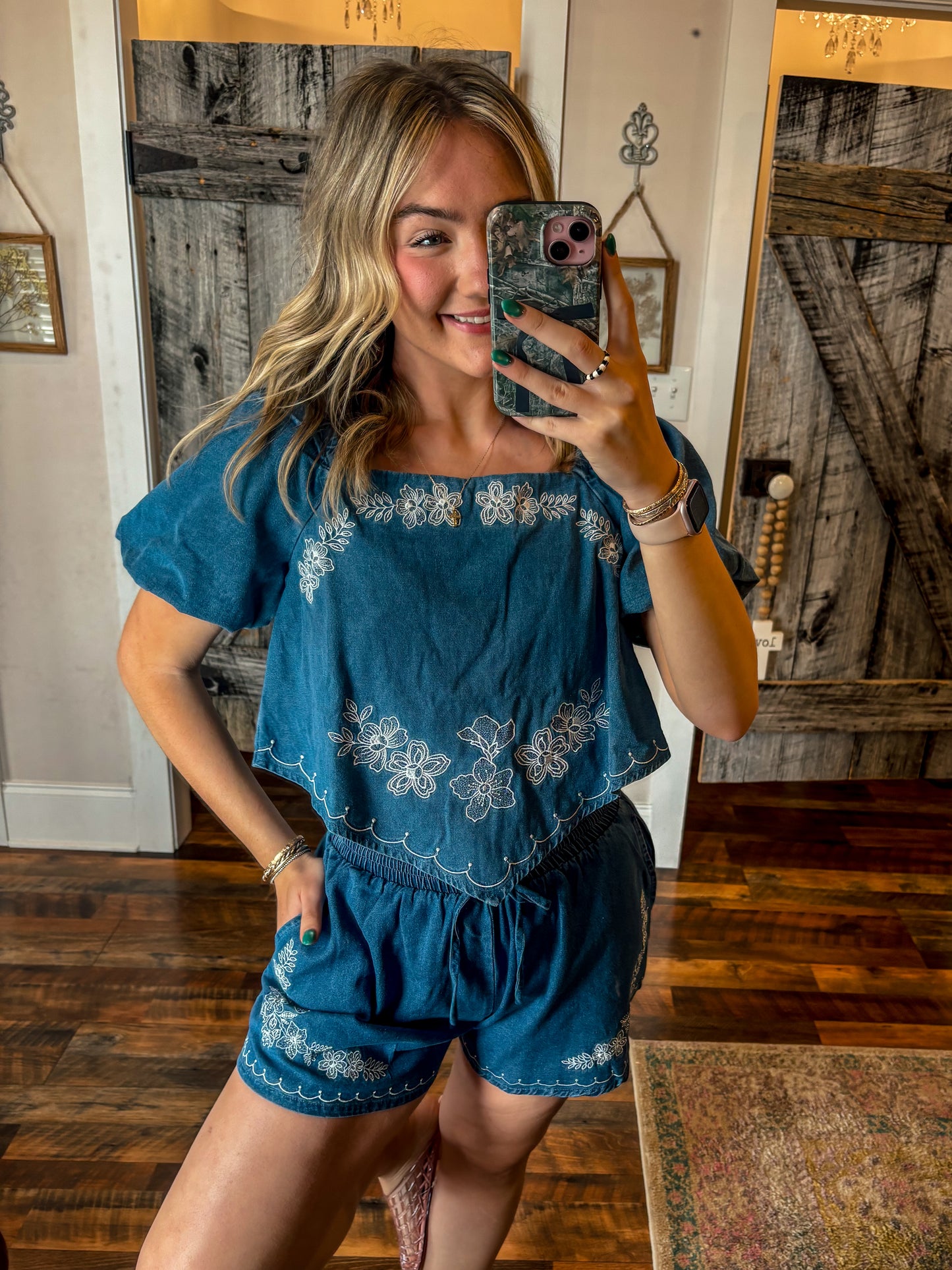 Floral Embroidered Denim Top