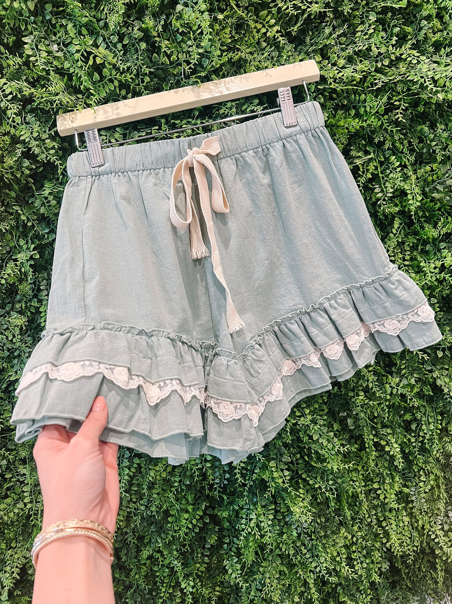 Lace Trimmed Ruffle Shorts