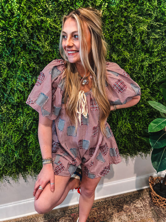 Checkered Ribbon Romper