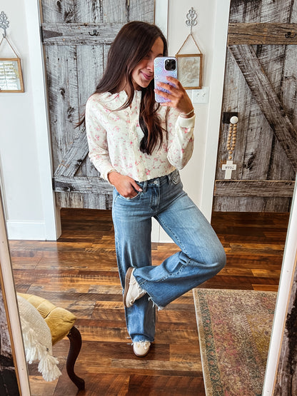 Floral Scallop Trim Button Cardigan